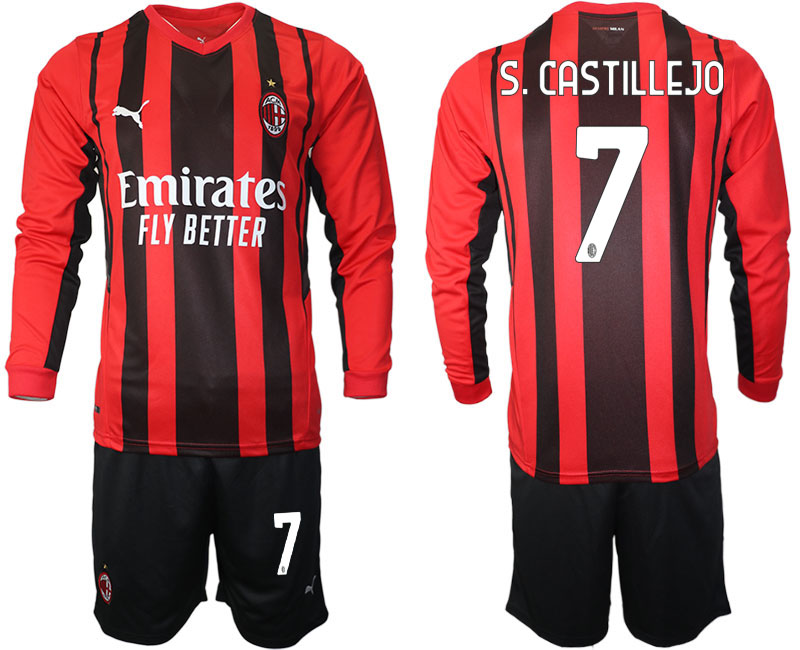 Men 2021-2022 Club Ac Milan home red Long Sleeve #7 Soccer Jerseys